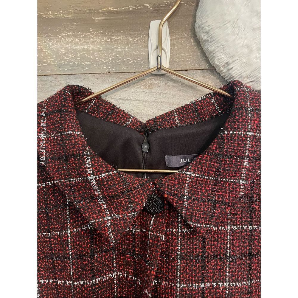 Julia Jordan 12 Jackie O inspired lined metallic red black plaid tweed dress w/s - Picture 5 of 10